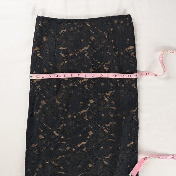 Y2k New York & Company Black Floral Lace Layered Tan Satin Lined Back Slit Skirt - Picture 6 of 10